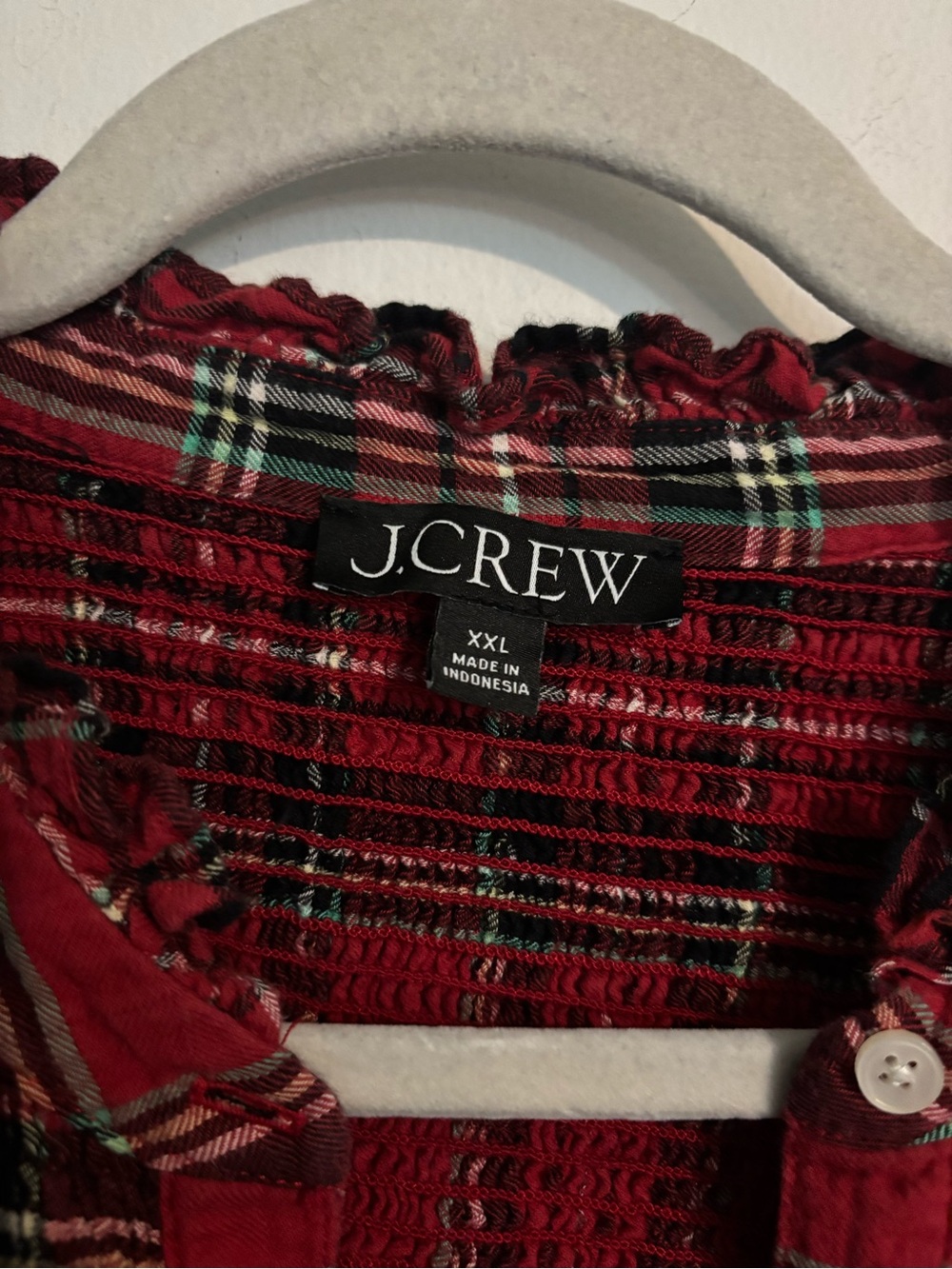 J Crew Womens XXL Red Black Tartan Plaid Flannel Ruffle Collar Popover Top - Picture 4 of 9